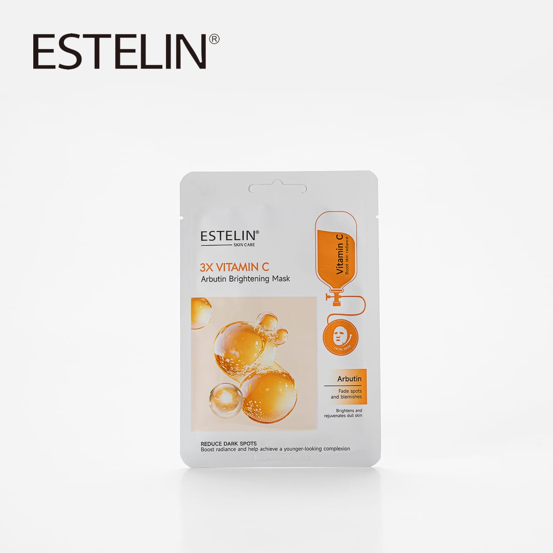 Estelin 3X Vitamin C + Arbutin Brightening Mask | Dark Spot Fading, Radiance Boost & Anti-Dullness Sheet Mask