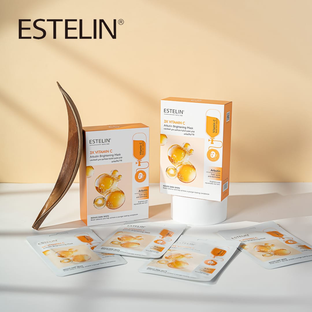 Estelin 3X Vitamin C + Arbutin Brightening Mask | Dark Spot Fading, Radiance Boost & Anti-Dullness Sheet Mask