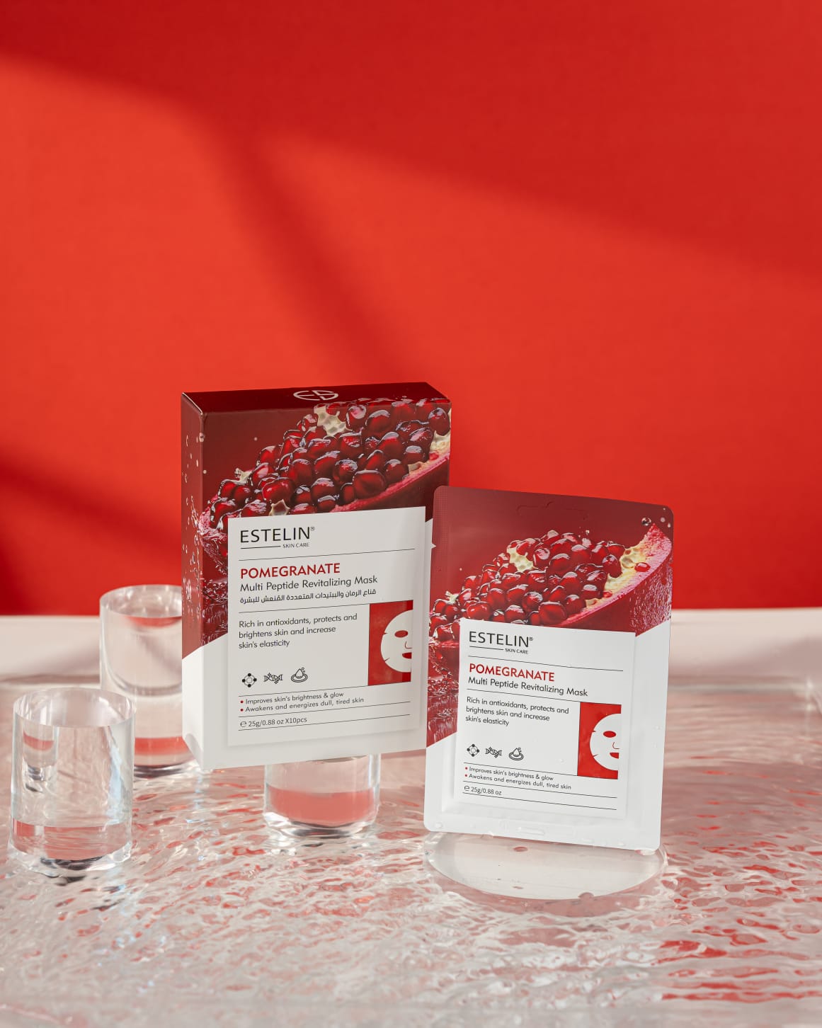 Estelin Pomegranate + Multi Peptide Revitalizing Mask | Anti-Aging, Brightening & Firming Sheet Mask