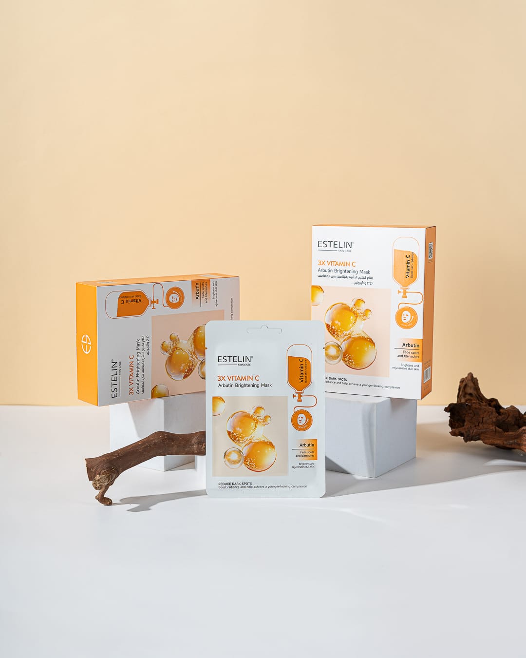 Estelin 3X Vitamin C + Arbutin Brightening Mask | Dark Spot Fading, Radiance Boost & Anti-Dullness Sheet Mask