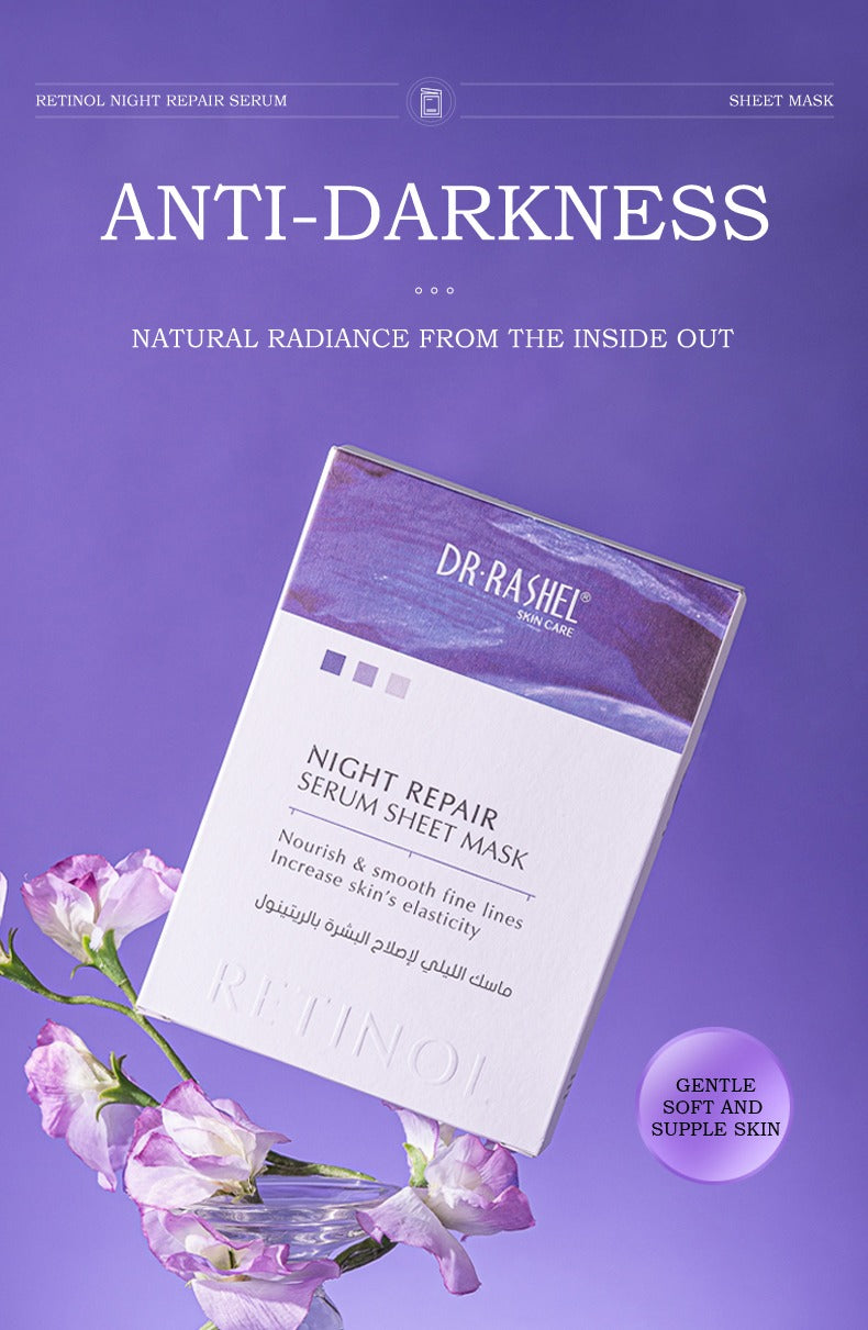 Dr Rashel Night Repair Serum Sheet Mask – Overnight Recovery Sheet Mask with Niacinamide, Hyaluronic Acid & Botanical Extracts for Intense Hydration & Skin Renewal