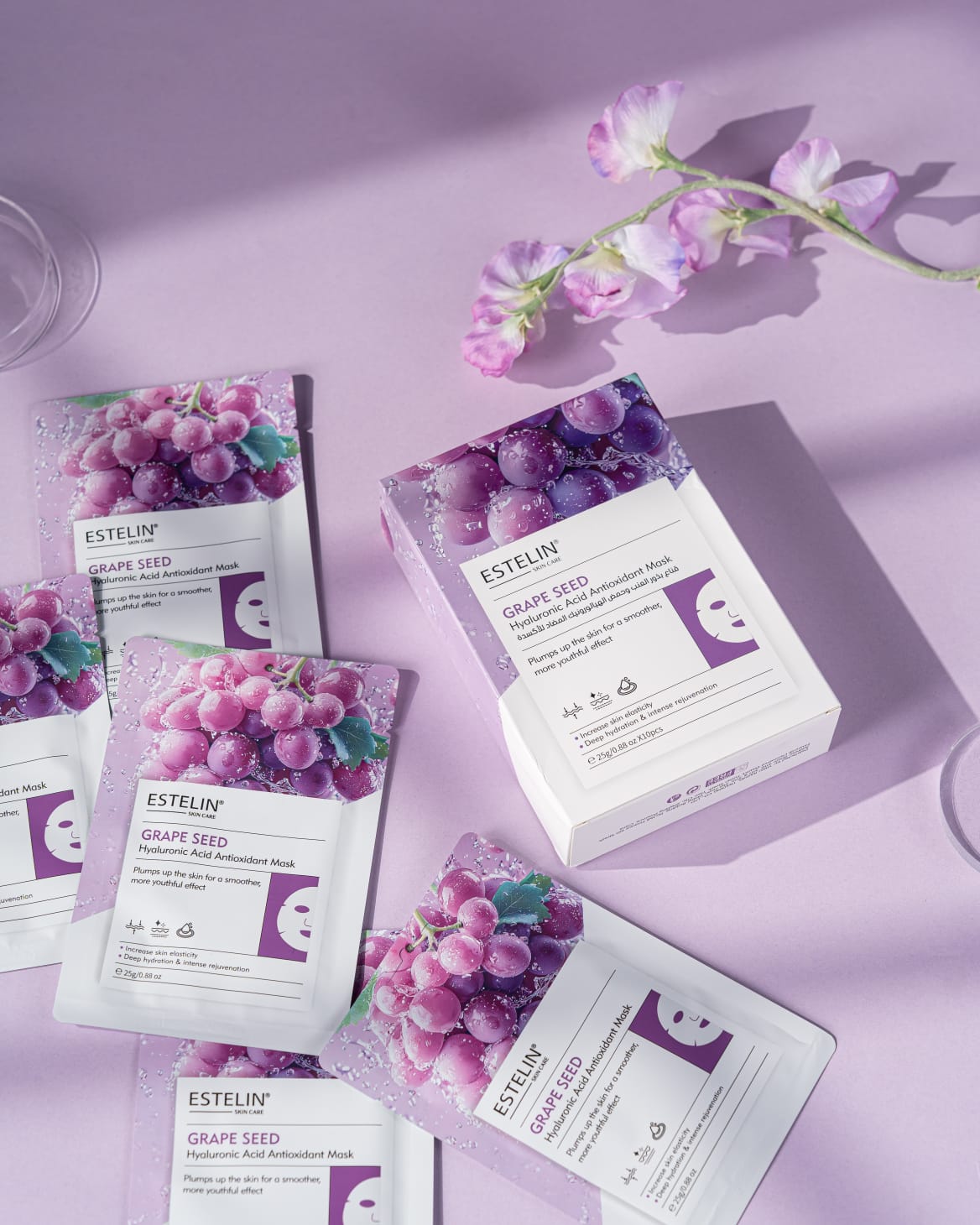 Estelin Grape Seed Hyaluronic Acid Antioxidant Mask | Plumping, Hydrating & Youthful Glow Sheet Mask