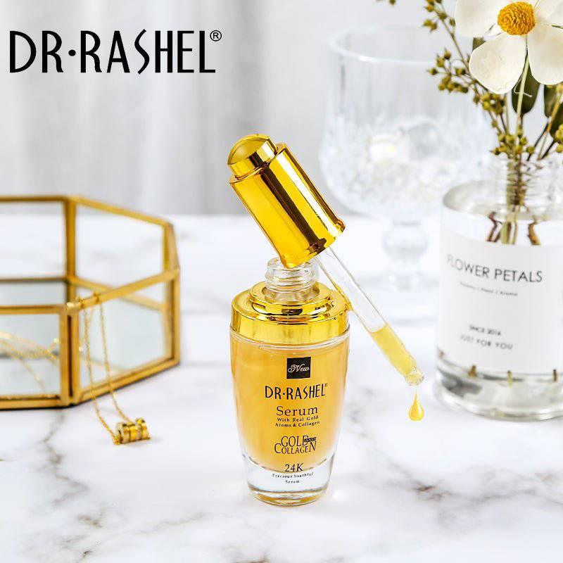 DR.RASHEL 24K Real Gold Atoms Ampoule Collagen Makeup Primer Anti Wrinkle Hyaluronic Acid Face Whitening Serum