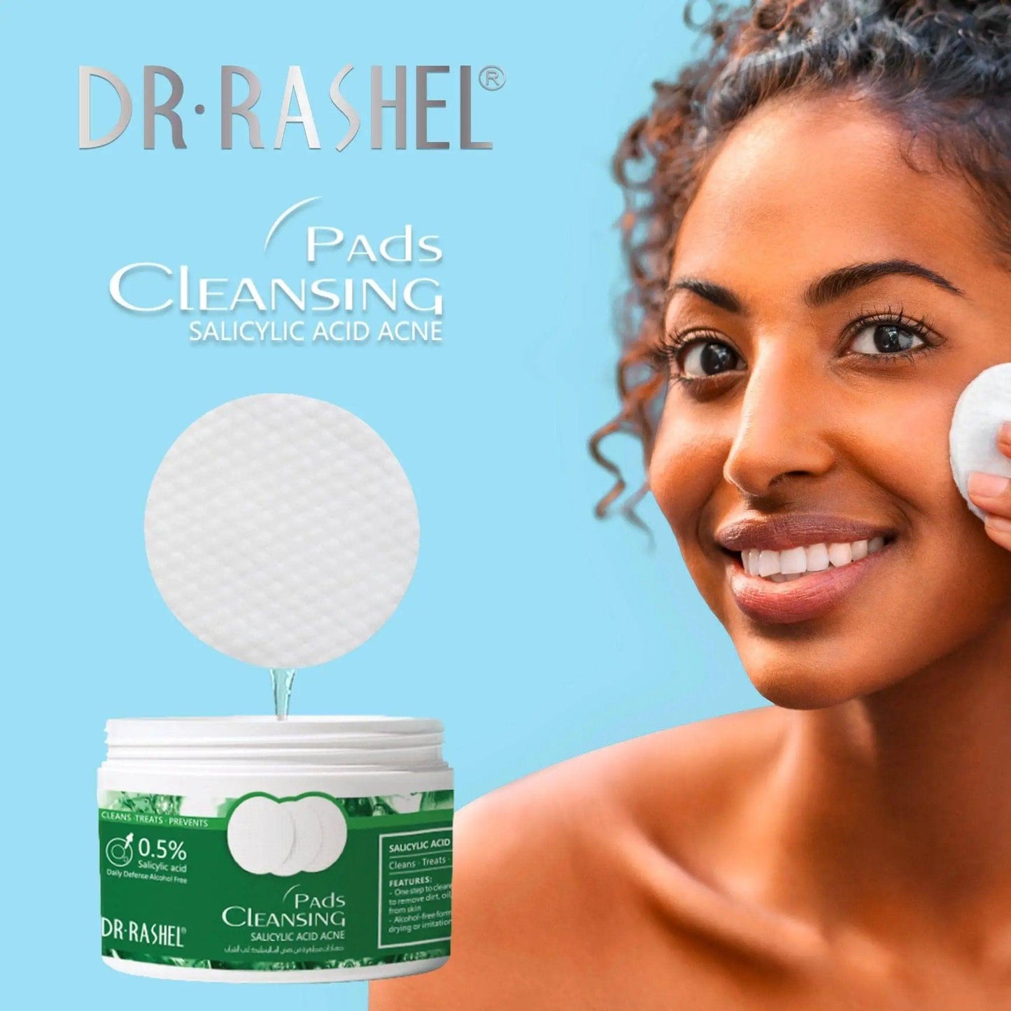 Dr.Rashel Salicylic Acid Acne Cleansing Pads Facial Mask Acne Treatment Cotton Pads - 50 dual - textured soft pads
