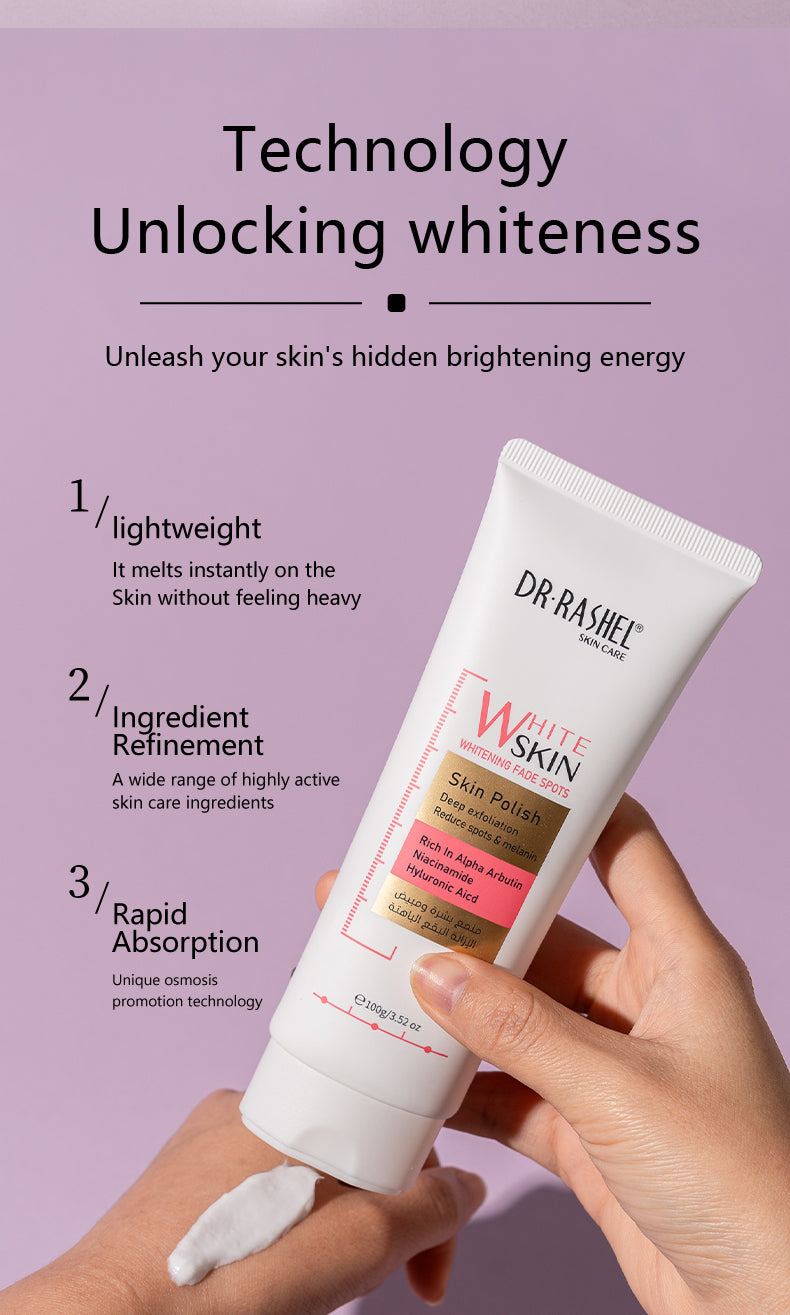 Dr Rashel Skin Care White Skin Whitening Fade Spot Skin Polish For Deep Exfoliation Reduce Spots & Melanin 100g