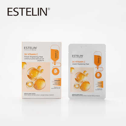 Estelin 3X Vitamin C + Arbutin Brightening Mask | Dark Spot Fading, Radiance Boost & Anti-Dullness Sheet Mask