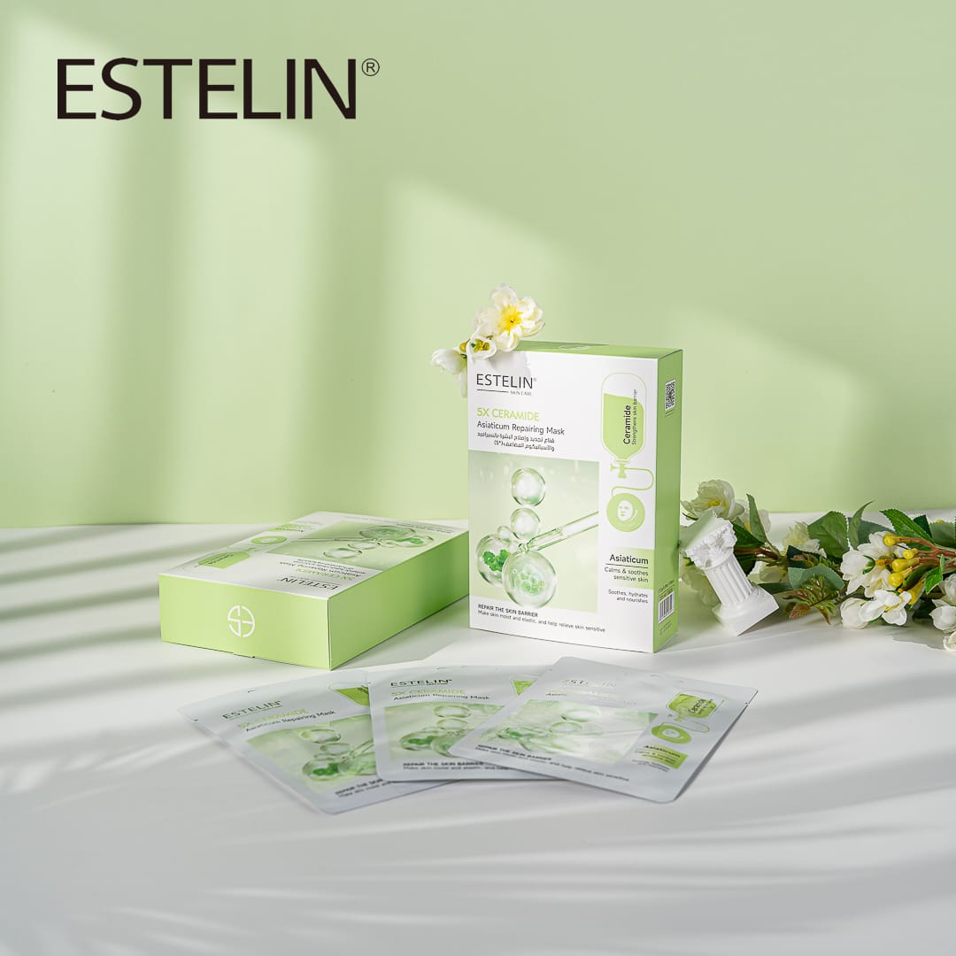 ESTELIN 5X Ceramide Asiaticum Repairing Mask – Skin Barrier Strengthening, Hydrating & Soothing Sheet Mask