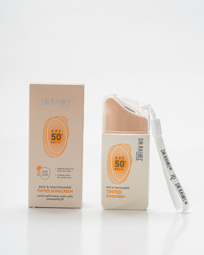 Dr Rashel tinted sunscreen shade swatch in a warm beige tone