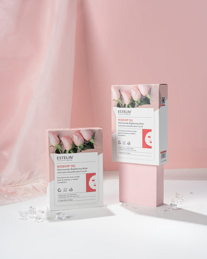 Estelin Rosehip Oil + Niacinamide Brightening Mask | Dark Spot Fading, Radiance Boost & Skin Tone Correcting Sheet Mask
