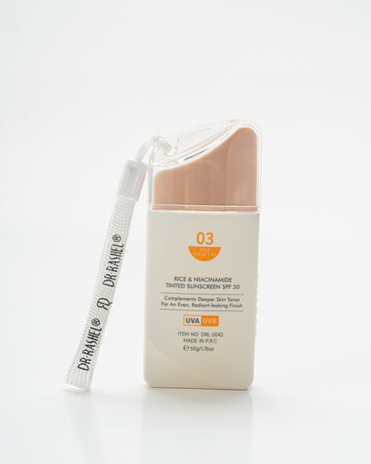 Dr Rashel Rice and Niacinamide Tinted Sunscreen SPF 50 product and box