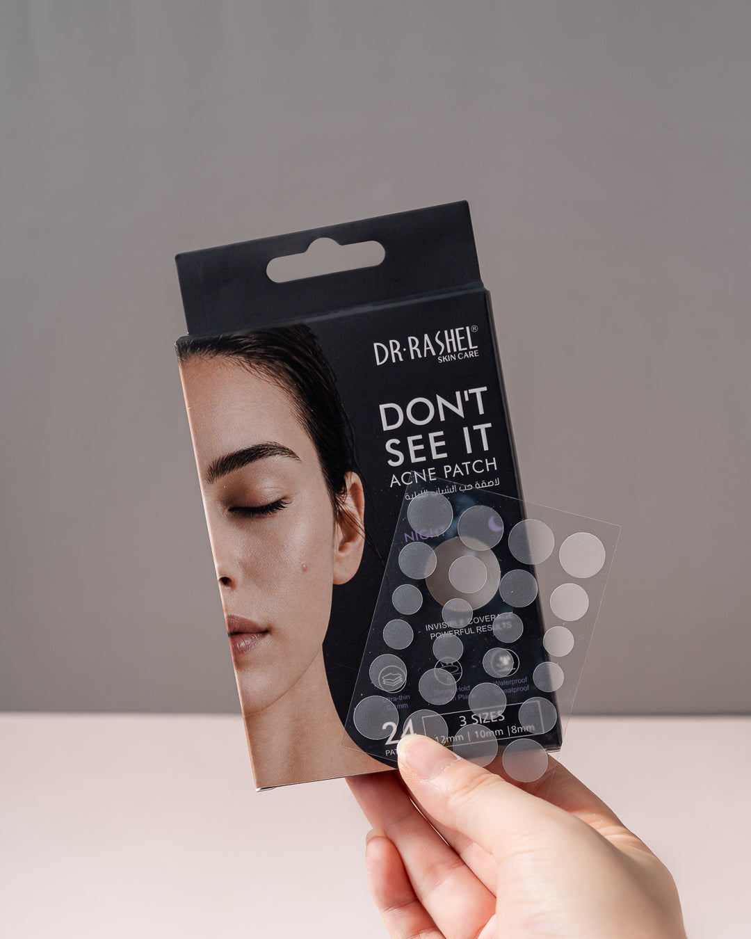 Dr Rashel Don’t See It Night Acne Patch boxes and patch sheet