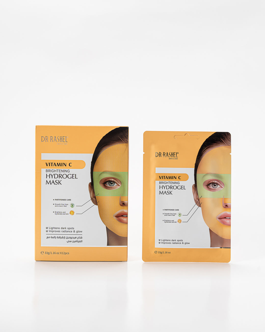 DR RASHEL Vitamin C Brightening Hydrogel Face Mask – Dark Spot Removal, Radiance Boosting (Pack of 12)