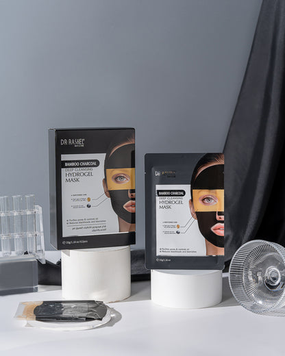 DR RASHEL Bamboo Charcoal Deep Cleansing Hydrogel Mask – Pore Purifying, Oil Control, Blackhead Removal (Pack of 12)