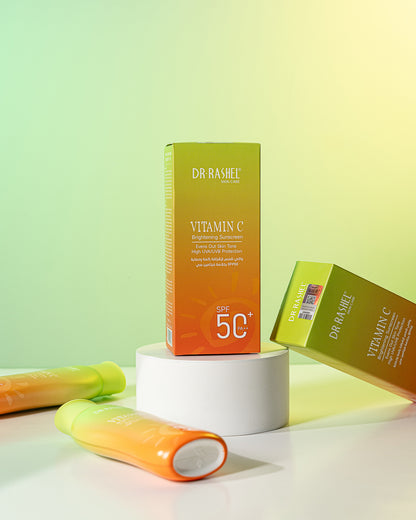 DR RASHEL Vitamin C Brightening Sunscreen SPF 50+ PA++ – High UVA/UVB Protection, Skin Tone Perfecting & Anti-Dullness Daily Sunblock
