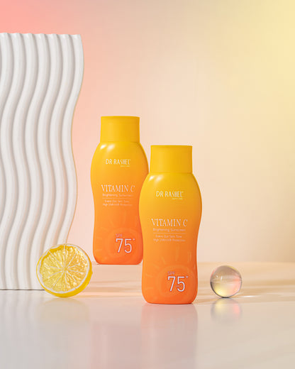 DR RASHEL Vitamin C Brightening Sunscreen SPF 75+ PA+++ – Ultra High UVA/UVB Protection, Skin Tone Correcting & Glow-Boosting Daily Sunblock