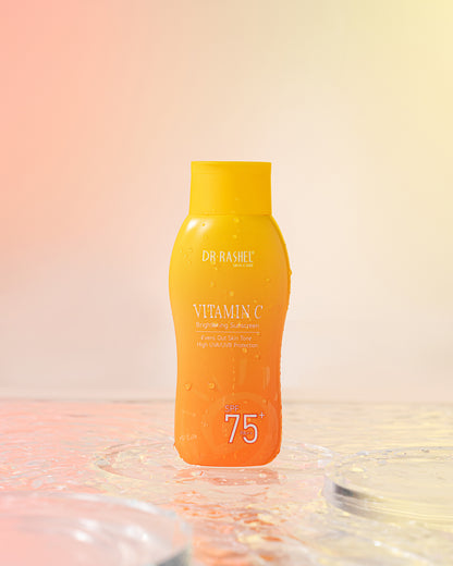DR RASHEL Vitamin C Brightening Sunscreen SPF 75+ PA+++ – Ultra High UVA/UVB Protection, Skin Tone Correcting & Glow-Boosting Daily Sunblock