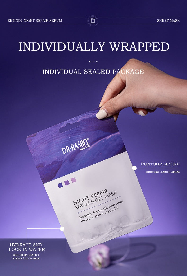 Dr Rashel Night Repair Serum Sheet Mask – 1 Sheet (25ml) Overnight Recovery Sheet Mask with Niacinamide, Hyaluronic Acid & Botanical Extracts for Intense Hydration & Skin Renewal