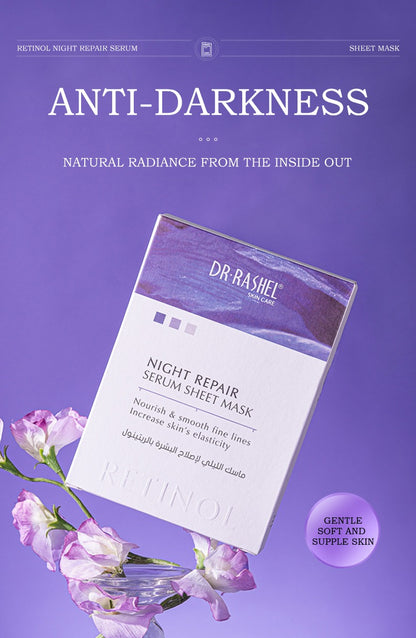 Dr Rashel Night Repair Serum Sheet Mask –  Overnight Recovery Sheet Mask with Niacinamide, Hyaluronic Acid & Botanical Extracts for Intense Hydration & Skin Renewal