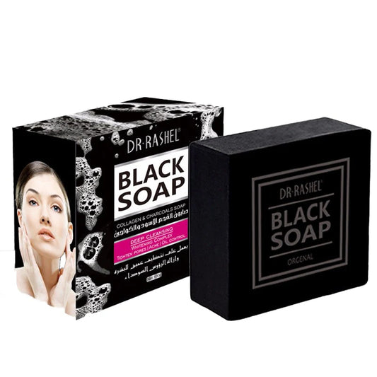   Dr.Rashel Collagen Charcoal Black Soap Deep Cleansing Facial Soap Tighten Pores, Acne & Oil Control - 100g