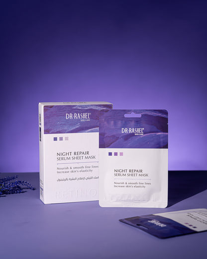 Dr Rashel Night Repair Serum Sheet Mask –  Overnight Recovery Sheet Mask with Niacinamide, Hyaluronic Acid & Botanical Extracts for Intense Hydration & Skin Renewal